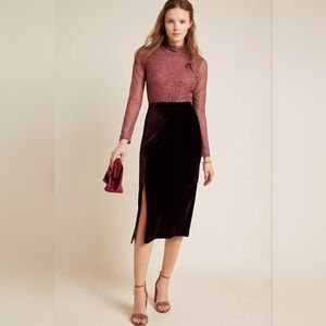 ❤️💜 Anthropologie Maeve Viscose Blend Velvet Midi Pencil Skirt w/ Slit, 10 (8)